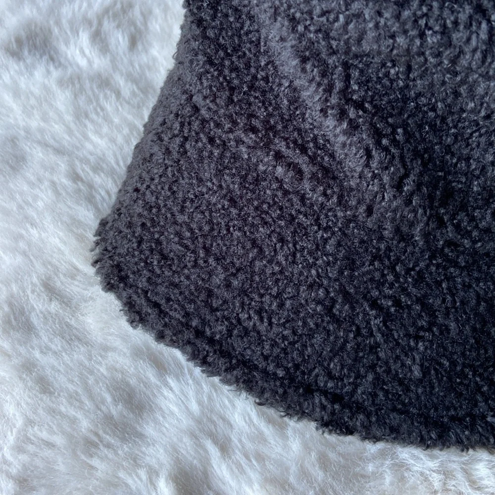 Vince Camuto black bucket hat faux shearling teddy cozy fall accessory OSFM